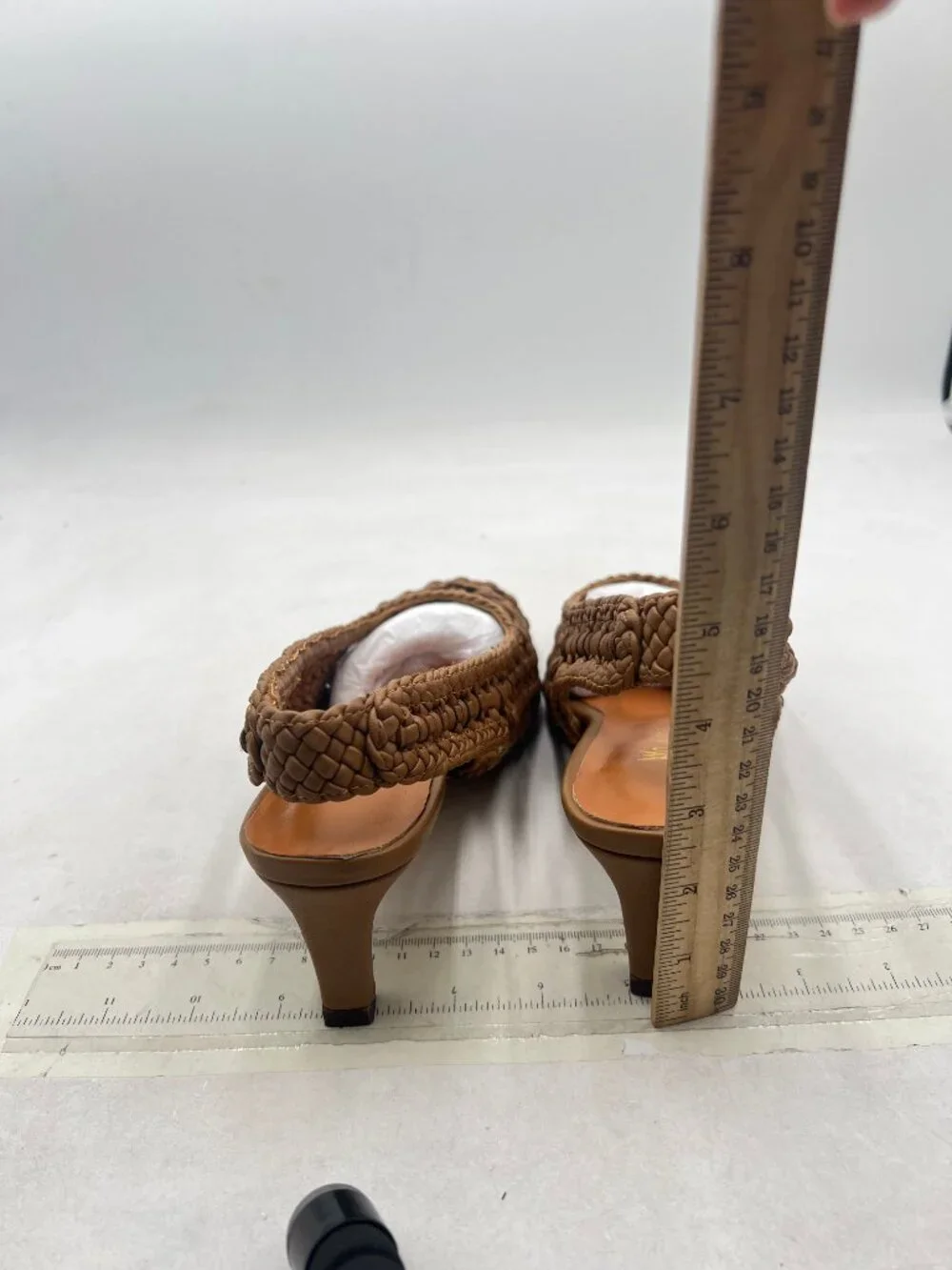 Brown Women's Slingback Strap Square Toe Pump Slip On Kitten Heels Woven Sandals
